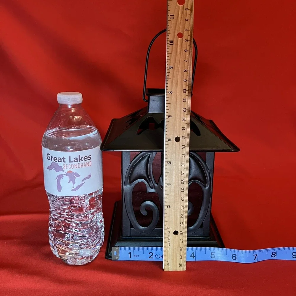 Illuminations Votive Lantern / Bats / Black Metal / Tea Light Holder / Red Glass
